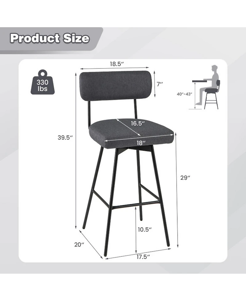 Gouun 29 in Swivel Upholstered Counter Height Bar Stools Set of 2 with Metal Legs