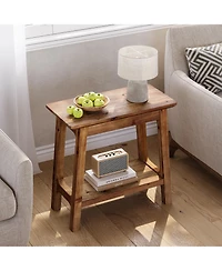 Tribesigns Solid Wood End Tables Set of 2, Narrow 2-Tier Side Table for Small Spaces, Farmhouse Bedside Table Nightstands with Storage