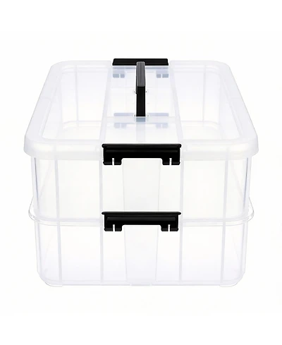 Gnuadz 2-Tier Stackable Storage Box with Handle & Latch Lid