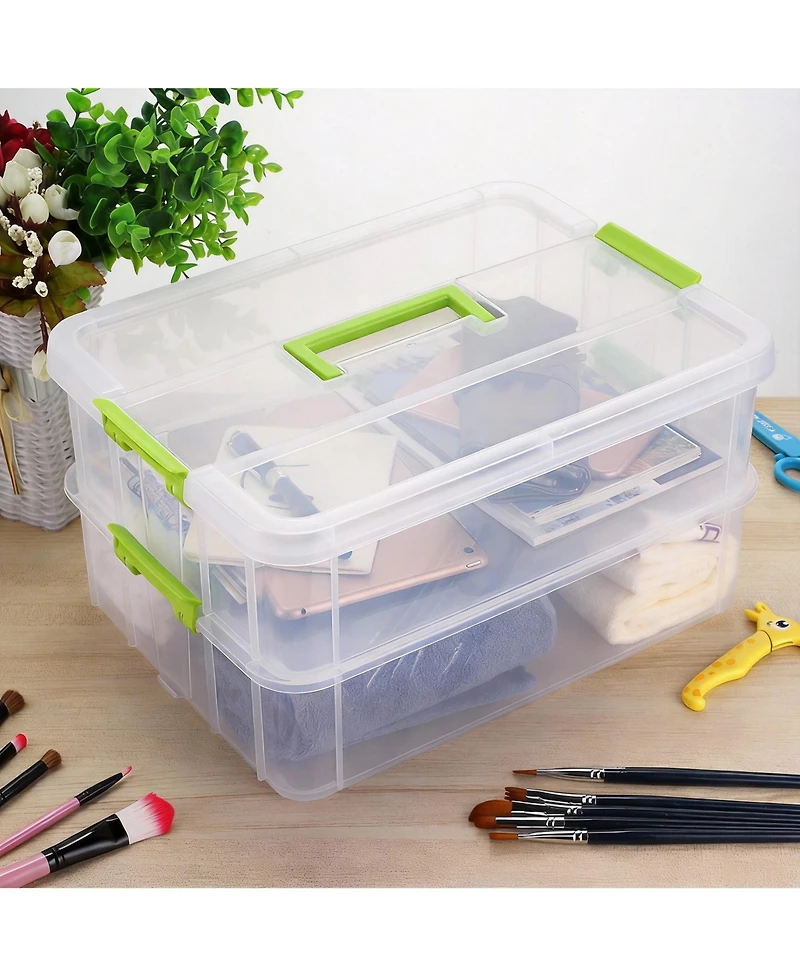 Gnuadz 2-Tier Stackable Storage Box with Handle & Latch Lid
