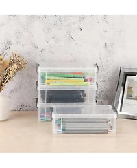 Gnuadz 4 pack Stackable Translucent Pencil Case Marker Organizer Art Supply Storage