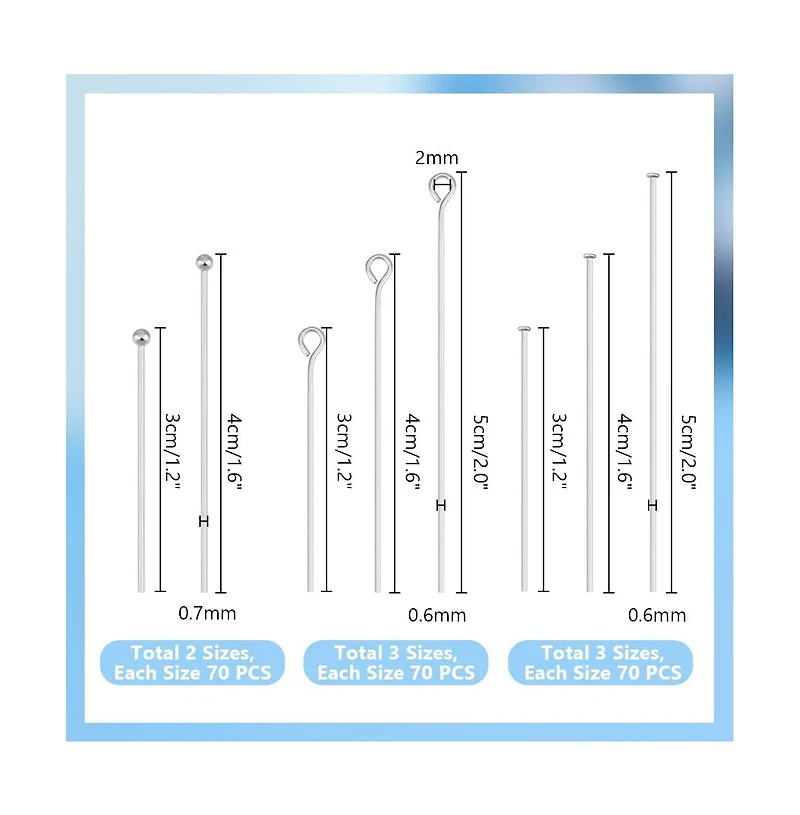 Gnuadz 560pcs 8 Styles Eye Pins Ball Pin Findings Open For Earring Bracelet Pendant Making