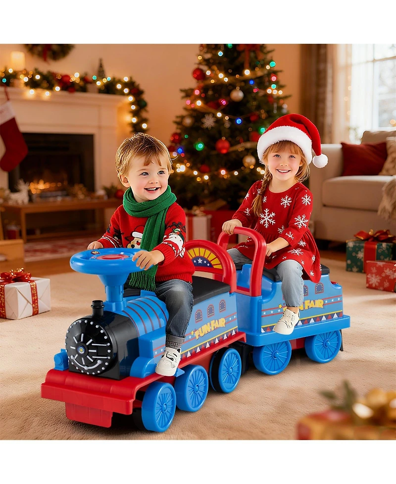 Slickblue Kids Ride On Train 6V 2 Seater Carriage Led Lights