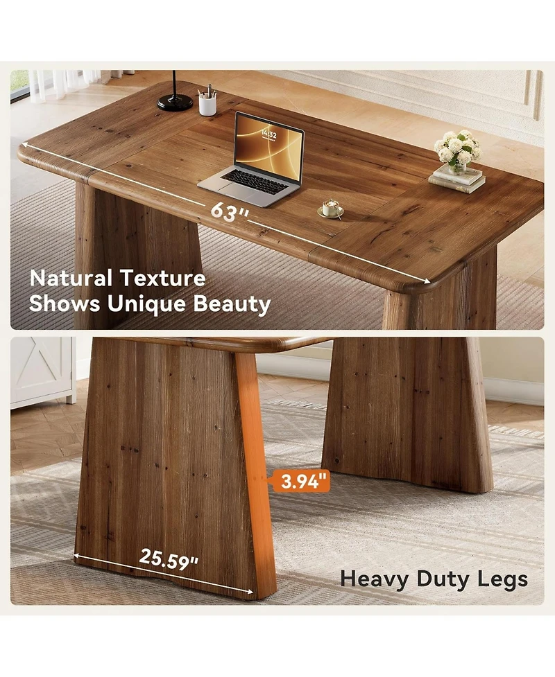 Tribesigns 63-Inch Solid Wood Executive Desk, Large Office Computer Desk with Heavy Duty Legs, Simple Study Writing Table Business Workstation