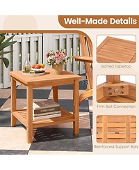 Gouun Acacia Wood 2-Tier Patio Side Table Set of 2 with Slatted Tabletop