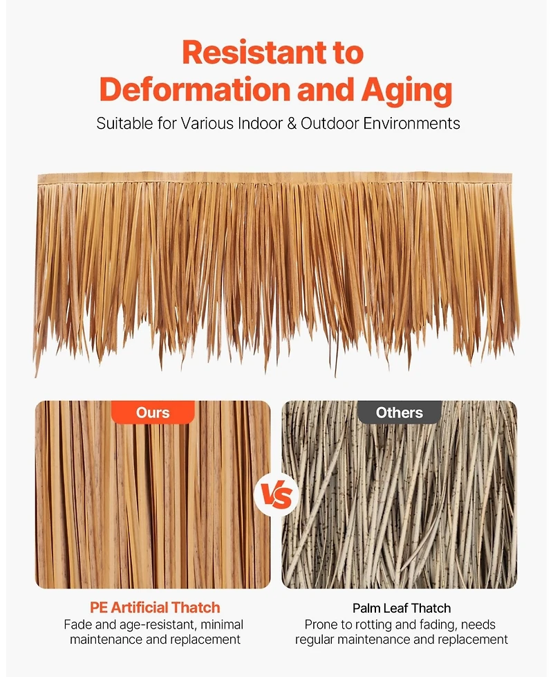 Sugift Artificial Thatch Roof 16.4 ft Waterproof Fire-Resistant Pe for Patio Decor