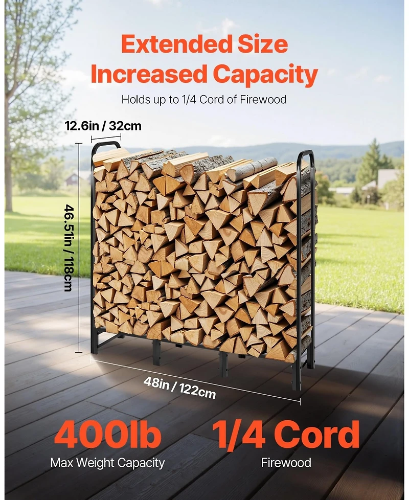 Sugift 4 ft Firewood Rack with Waterproof Cover Outdoor Log Holder 400lb Max Capacity