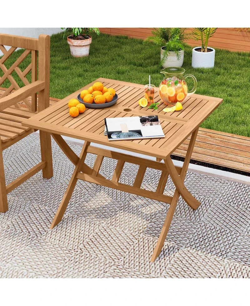 Gouun 36 in Acacia Wood Folding Patio Dining Table with Umbrella Hole