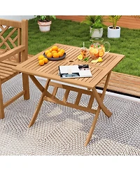 Gouun 36 in Acacia Wood Folding Patio Dining Table with Umbrella Hole