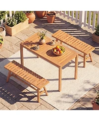 Gouun Acacia Wood Slatted Outdoor Dining Table for 4-6