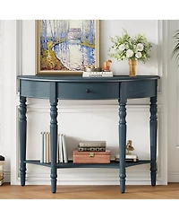 Rainsken Farmhouse Curved Console Table, Half Moon Accent Table with Storage Drawer and Lower Shelf, Sofa Table for Entryway, Living Room