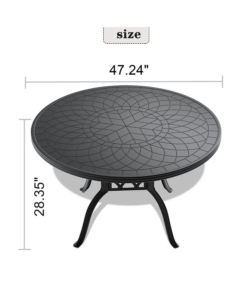 Clihome 47.24-inch Cast Aluminum Patio Dining Table With Frame and Carved Texture on the Tabletop