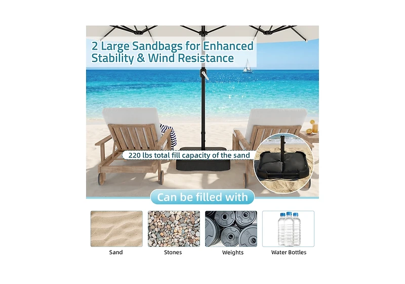 Aecojoy Patio Umbrella Base, 220 lbs Heavy Duty Sand Filled Weighted Umbrella Stand with 2 Sandbags