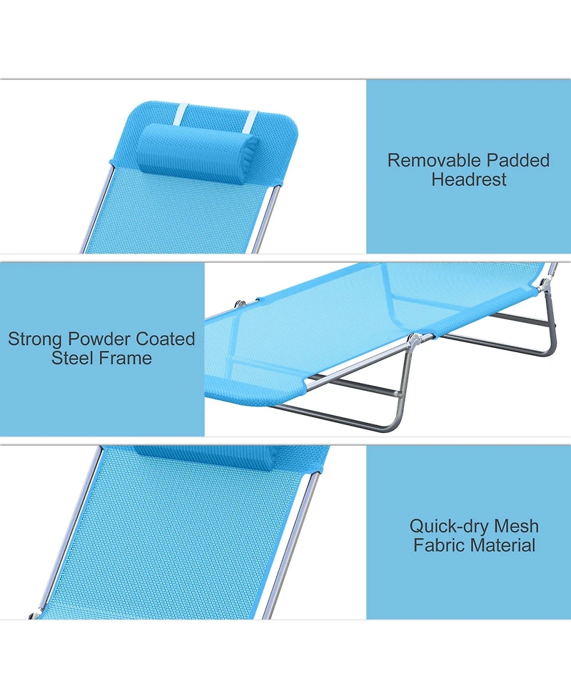 Outsunny Outdoor Folding Chaise Lounge Sun Recliner Beach Patio Lightweight Chair with Sturdy Durable Frame, Blue