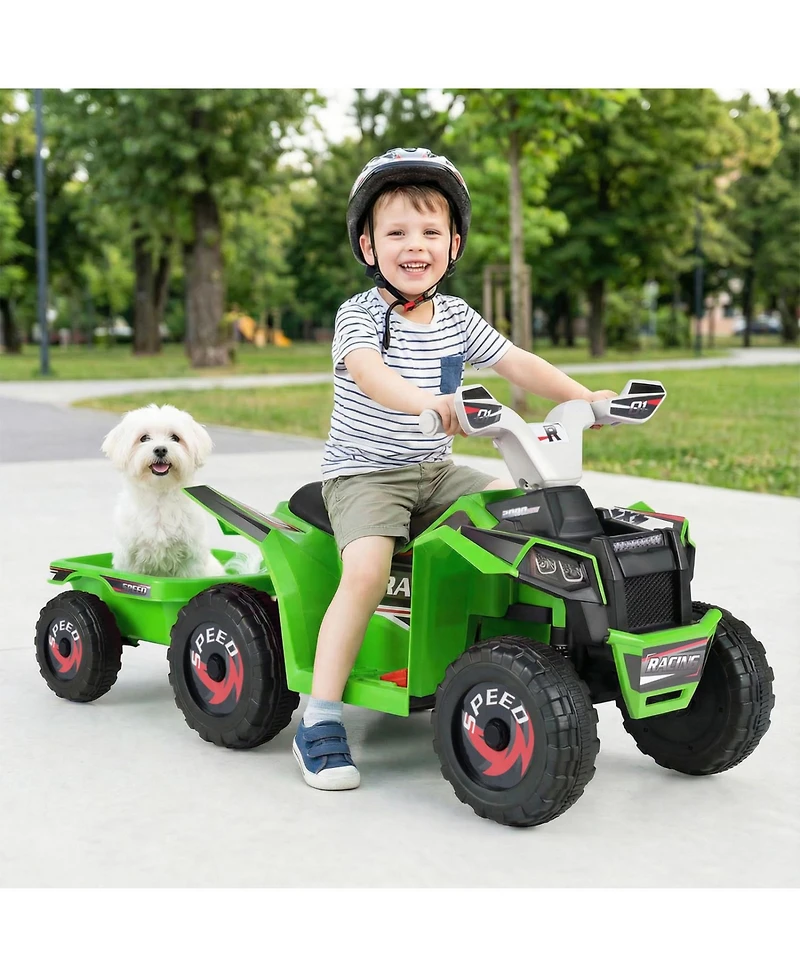 Slickblue Kids 6V Ride On Atv Quad with Trailer, Electric Battery Powered Car