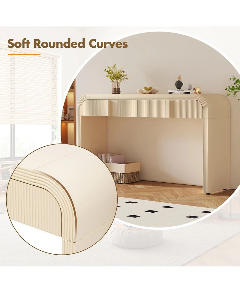 Rainsken 55'' Fluted Console Table, Modern Curved Wood Entryway Table with 2 Storage Drawers and Rounded Silhouette for Living Room, Hallway