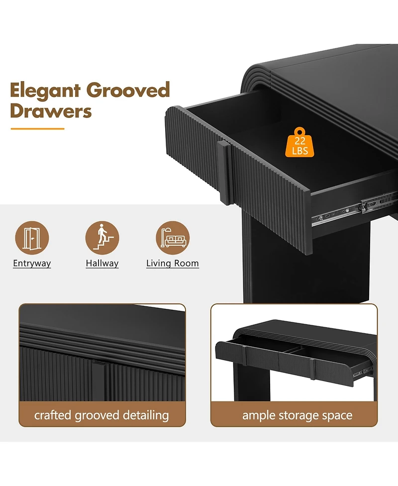 Rainsken 55" Modern Fluted Curved Console Table, Wood Entryway Accent Table with 2 Drawers and Rounded Edges for Hallway, Living Room