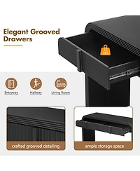 Rainsken 55" Modern Fluted Curved Console Table, Wood Entryway Accent Table with 2 Drawers and Rounded Edges for Hallway, Living Room