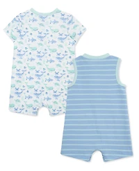 Little Me Baby Boys' Sea life Short-Sleeve and Sleeveless Romper, 2-Pack