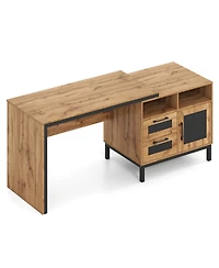 Slickblue 71 Inch Office Desk with Drawers and Open Storage Shelves