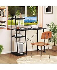 Slickblue Office Computer Desk with 3 Tier Bookshelf and Storage Shelves