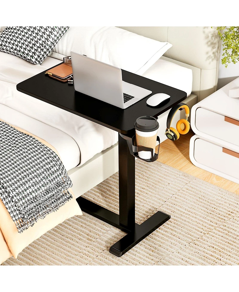 Gouun Mobile Height Adjustable Overbed Table with Cup Holder, 24 x 16 in