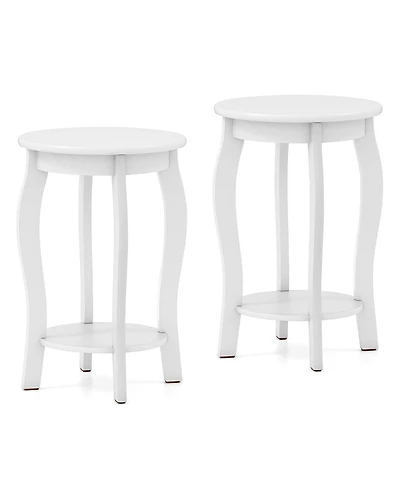 Gouun Set of 2 Compact 15 in Round End Tables with Storage Shelf