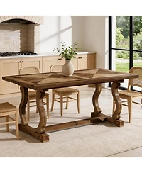 Tribesigns Solid Wood Dining Table for 4-6 People, 63" Farmhouse Rectangle Kitchen Table with Diamond Parquetry Top and S-Scroll Legs