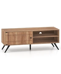 Sugift Tv Stand for TVs up to 55 Inch Mid Century Modern Entertainment Center with Storage Cabinet-Oak