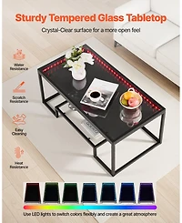 Gouun Led-Lit Tempered Glass 2-Tier Coffee Table with Metal Frame