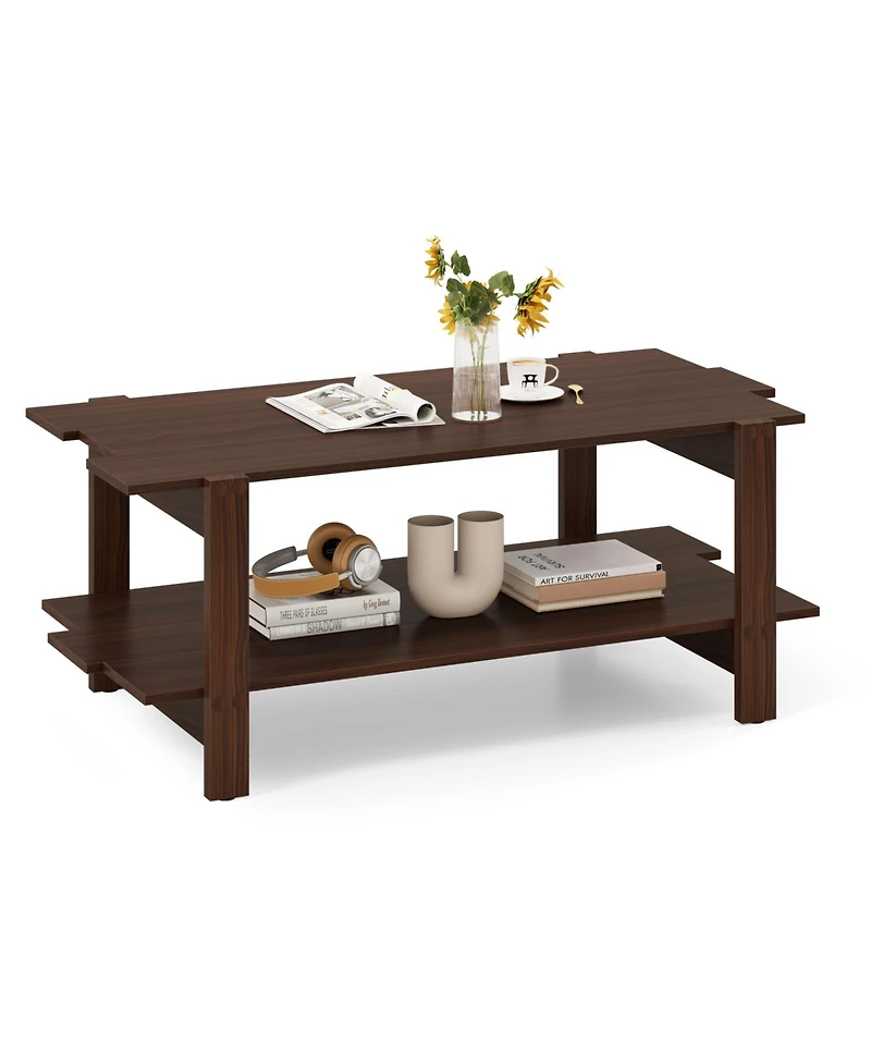 Gouun 45-Inch 2-Tier Slatted Wood Coffee Table with Storage