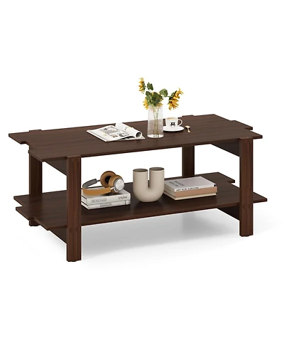 Gouun 45-Inch 2-Tier Slatted Wood Coffee Table with Storage
