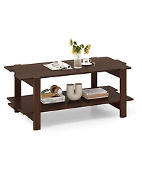 Gouun 45-Inch 2-Tier Slatted Wood Coffee Table with Storage