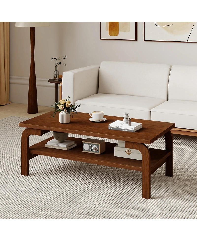 Gouun 47 in Mid-Century Rectangular Coffee Table with Open Storage for Living Room