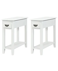 Gouun Set of 2 Ultra-Slim Sofa Side End Tables with Drawer and Open Shelf