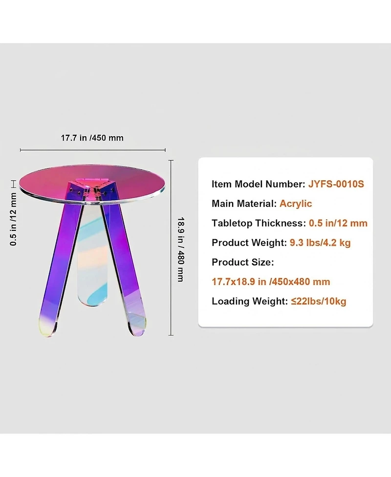 Gouun Iridescent Rainbow Acrylic Round Side Table 17.7-Inch
