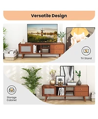 Sugift Bamboo Tv Stand for Tv up to 65 Inch