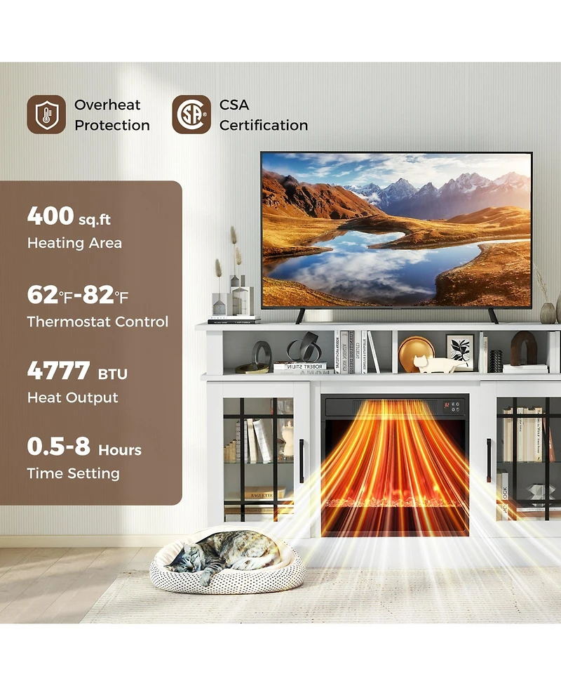 Sugift Tv Stand with Electric Fireplace Led Lights and Remote Controls for TVs Up to 40 Inch
