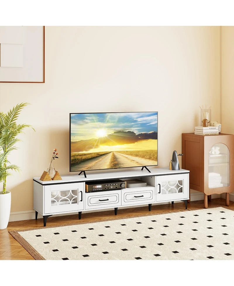 Sugift Farmhouse Tv Stand for TVs up to 80 Inch with 2 Drawers