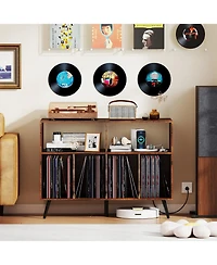 Gouun 40 in Record Player Stand with Charging Station and Open Display Shelves