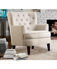 Boyel Living Vintage Button-Tufted Velvet Accent Chair with Nailhead Trim and Solid Wood Legs
