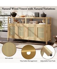 Rainsken Rattan Buffet Storage Cabinet, Bohemian Style Sideboard with Adjustable Shelves, No-Handle Push-to-Open Design for Living and Dining Rooms