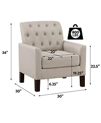 Boyel Living Classic Button-Tufted Linen Accent Chair with Solid Wood Legs