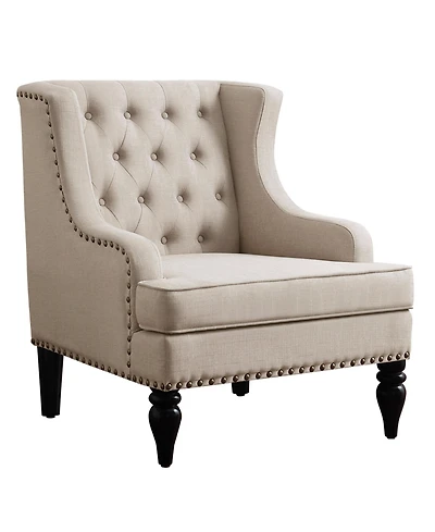 Boyel Living Vintage Button-Tufted Linen Accent Chair with Nailhead Trim, Plush Seat and Solid Wood Legs