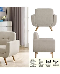 Boyel Living Compact Button-Tufted Linen Loveseat in Breathable Fabric with Solid Wood Legs