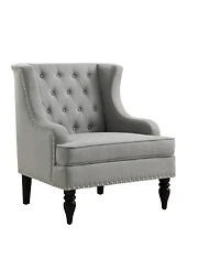 Boyel Living Vintage Button-Tufted Linen Accent Chair with Nailhead Trim, Plush Seat and Solid Wood Legs