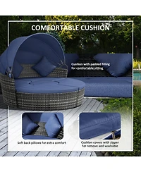 Outsunny Rat Daybed Patio Furniture Set w/ Adjustable Canopy, Dark