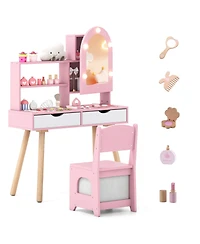 Slickblue Kids Play Vanity Set with Adjustable Mirror, 3-Color Led Lights and Brightness Control