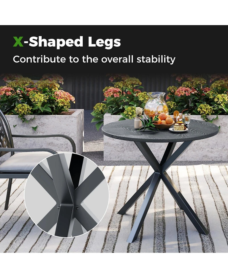 Gouun 33.5 in Round Outdoor Patio Bistro Table with Wood-Like Metal Top