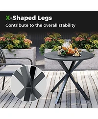 Gouun 33.5 in Round Outdoor Patio Bistro Table with Wood-Like Metal Top